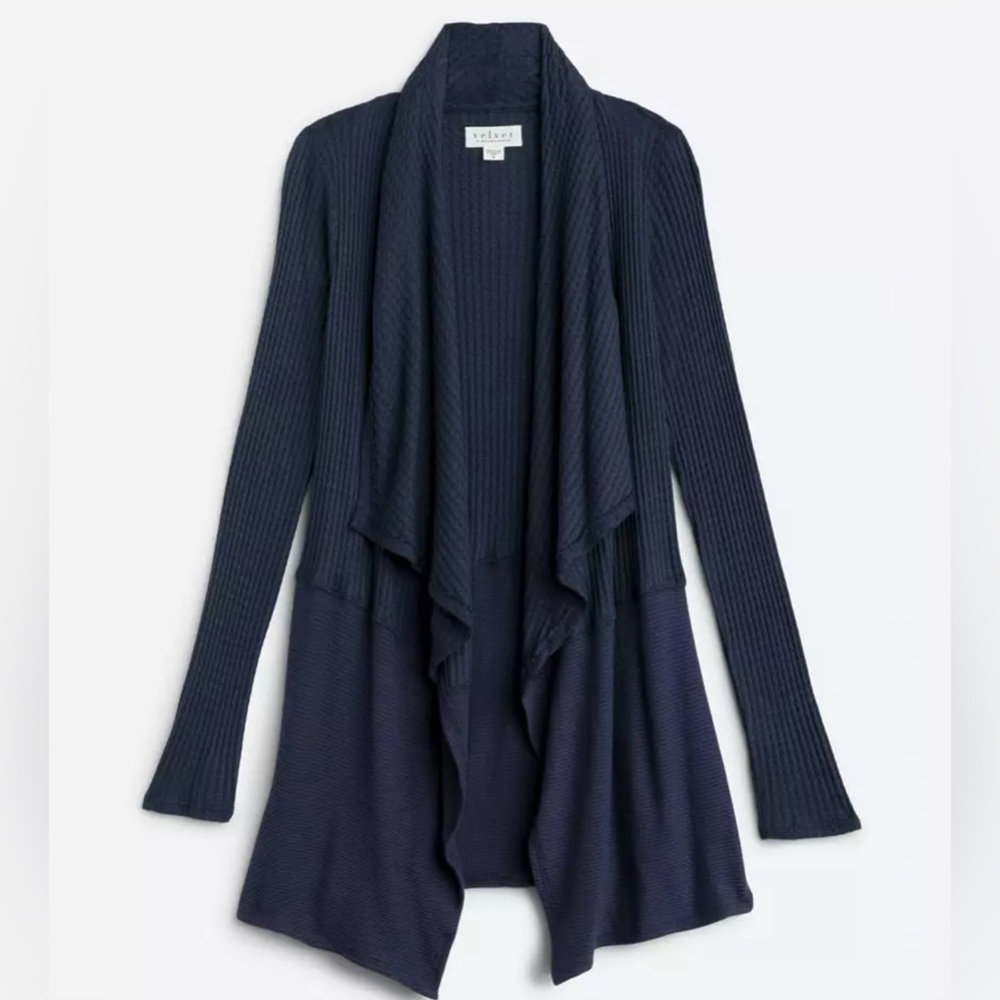 ⭐️NWT Velvet Navy Blue Thermal Waffle Long Sleeve Cardigan Size Medium women’s - Picture 3 of 10